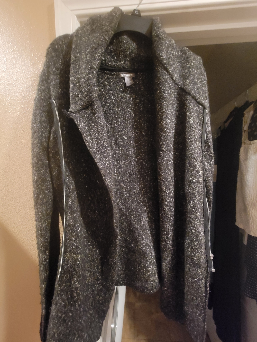 Cozy Charcoal Open Cardigan with Zip Details